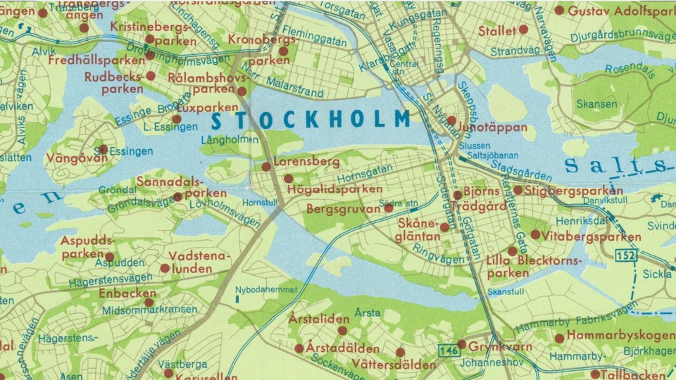 En karta över parklekar i Stockholm på 1960-talet